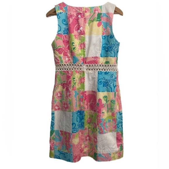 Lilly Pulitzer pastel patchwork cotton midi summer dress w/ lace waist detail - Picture 6 of 6